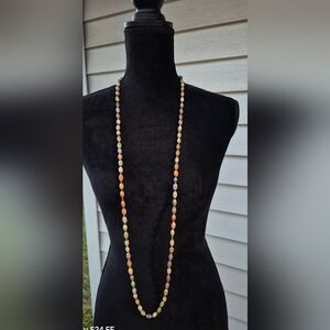 Vintage Colorful Glass Stripped Beaded 24 Inch Necklace